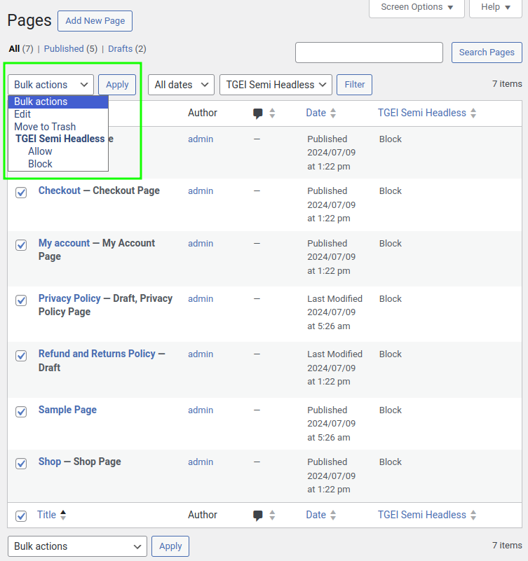 You can also use Bulk Actions to set the status of multiple items