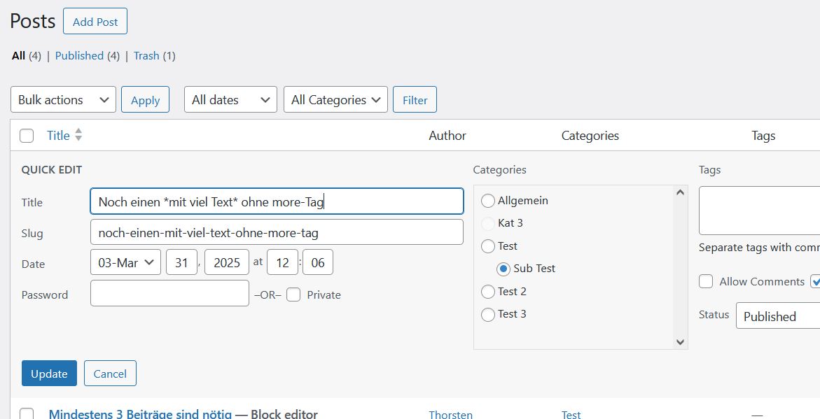 Category selection (when limited to one per post) via radion buttons in the quick edit view