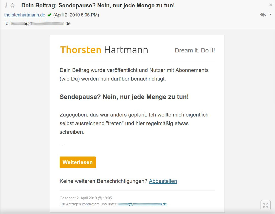 Mail notification about new post, complete overview (HTML format, Pro extension)