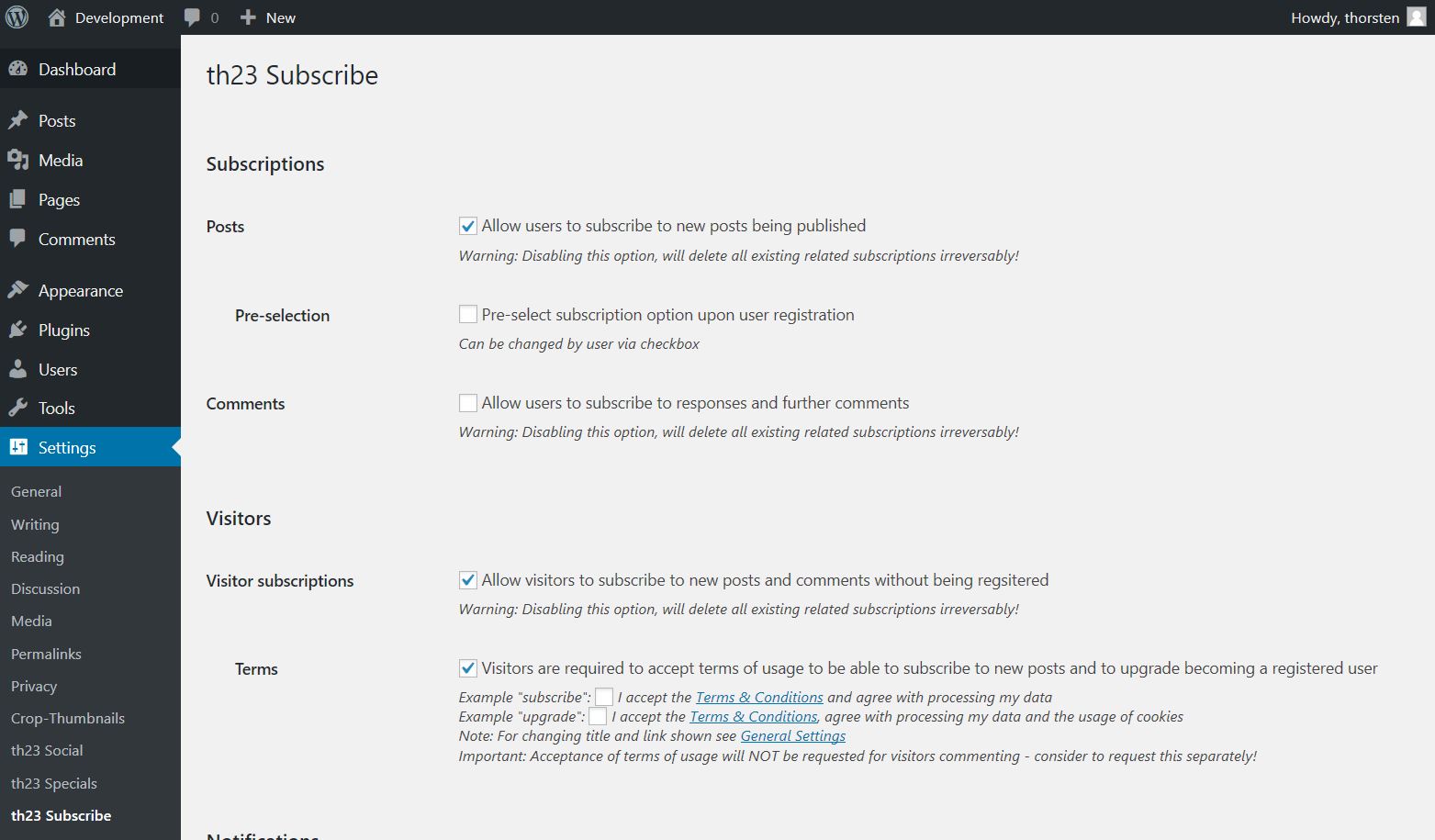 Plugin settings page in admin area