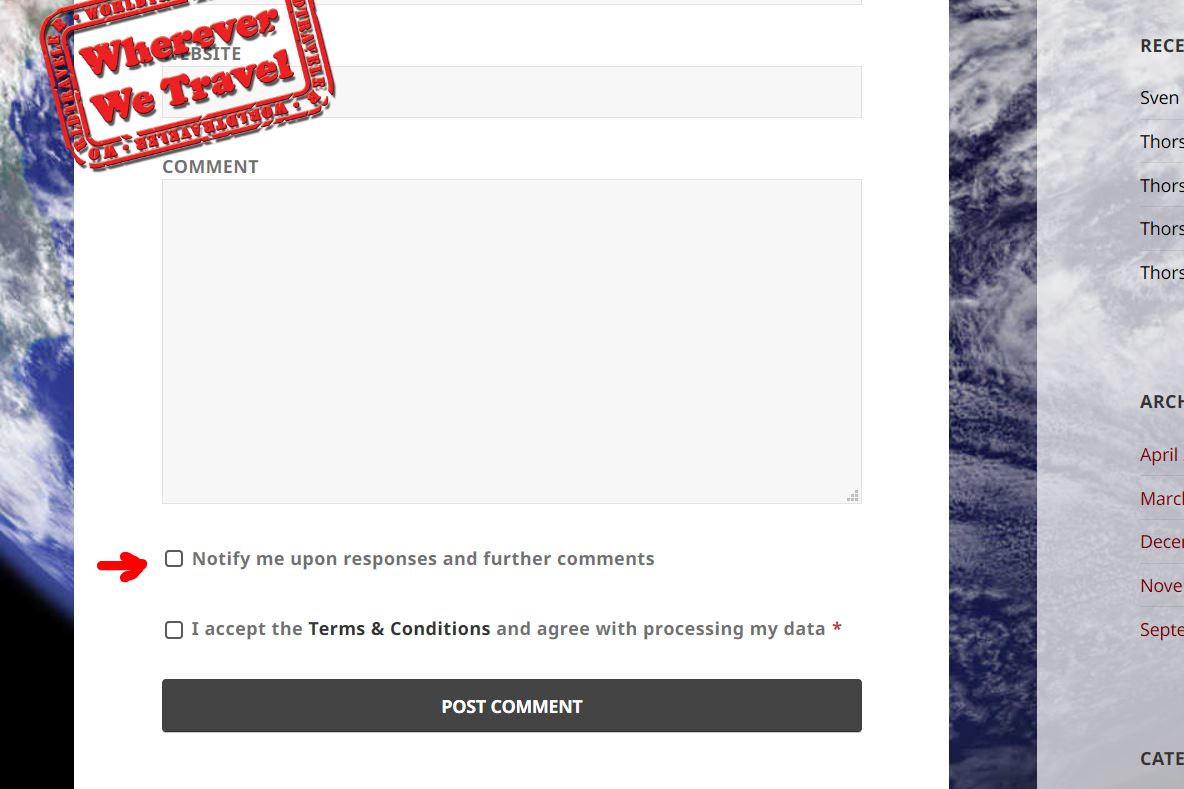 Checkbox within comment form to subscribe to responses and further comments