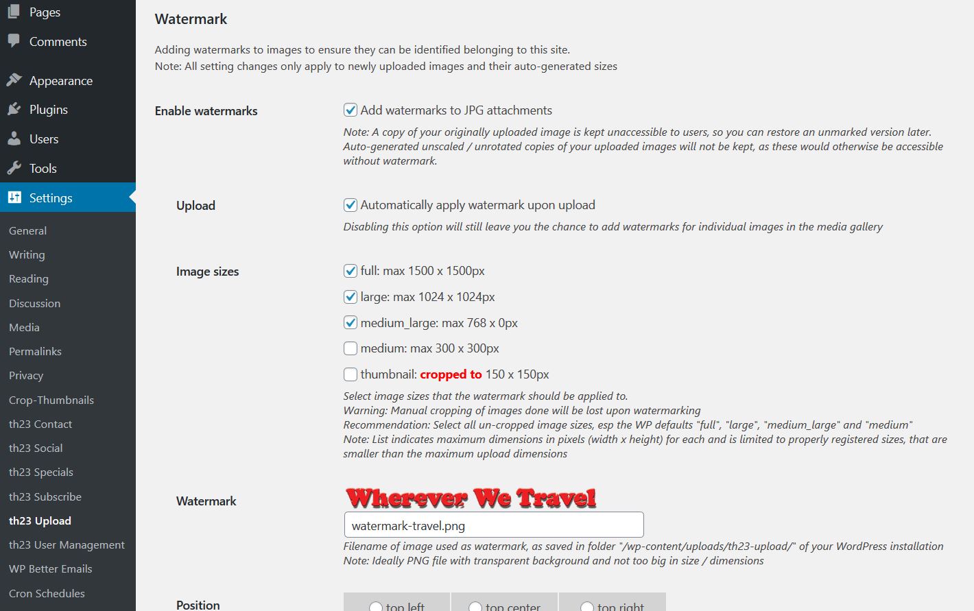 Watermark settings (part 2)