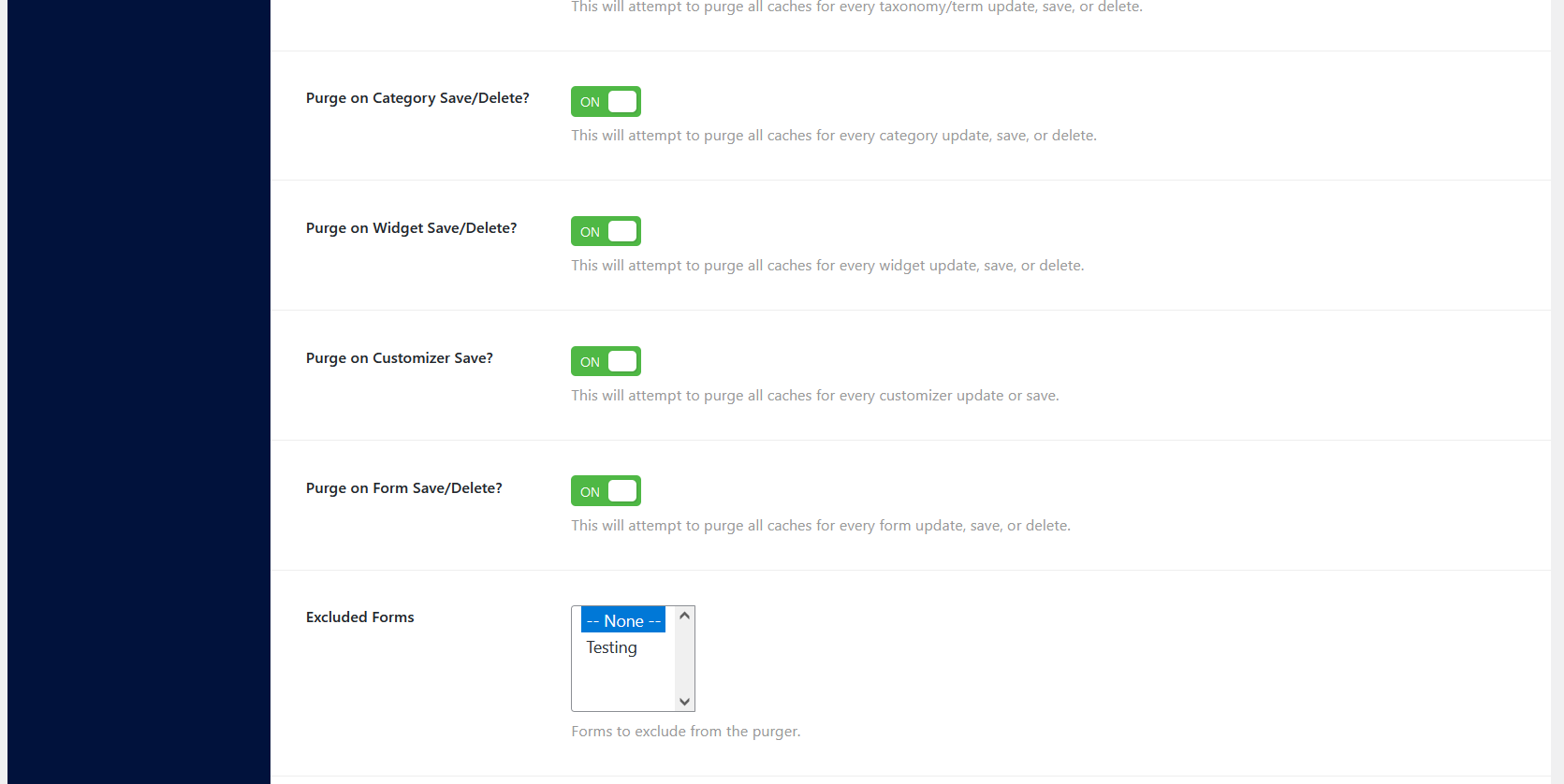 Settings 3 - Showing GravityForms Activated