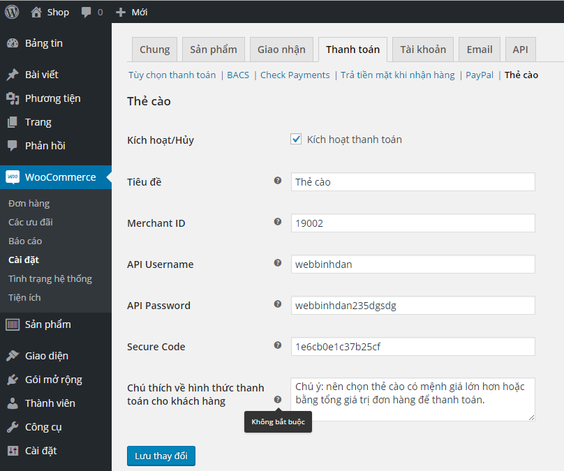 Configure: Woocommerce > Settings > Payment Gateways.