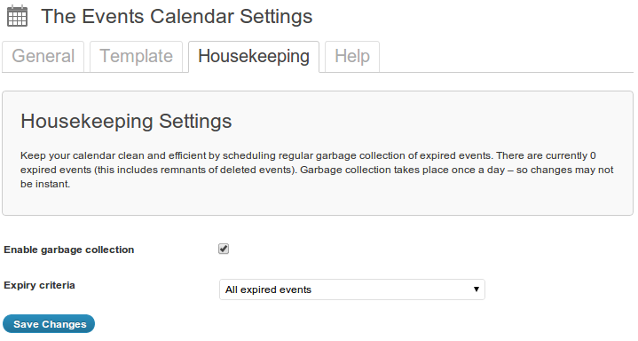 The Housekeeping tab in Events > Settings