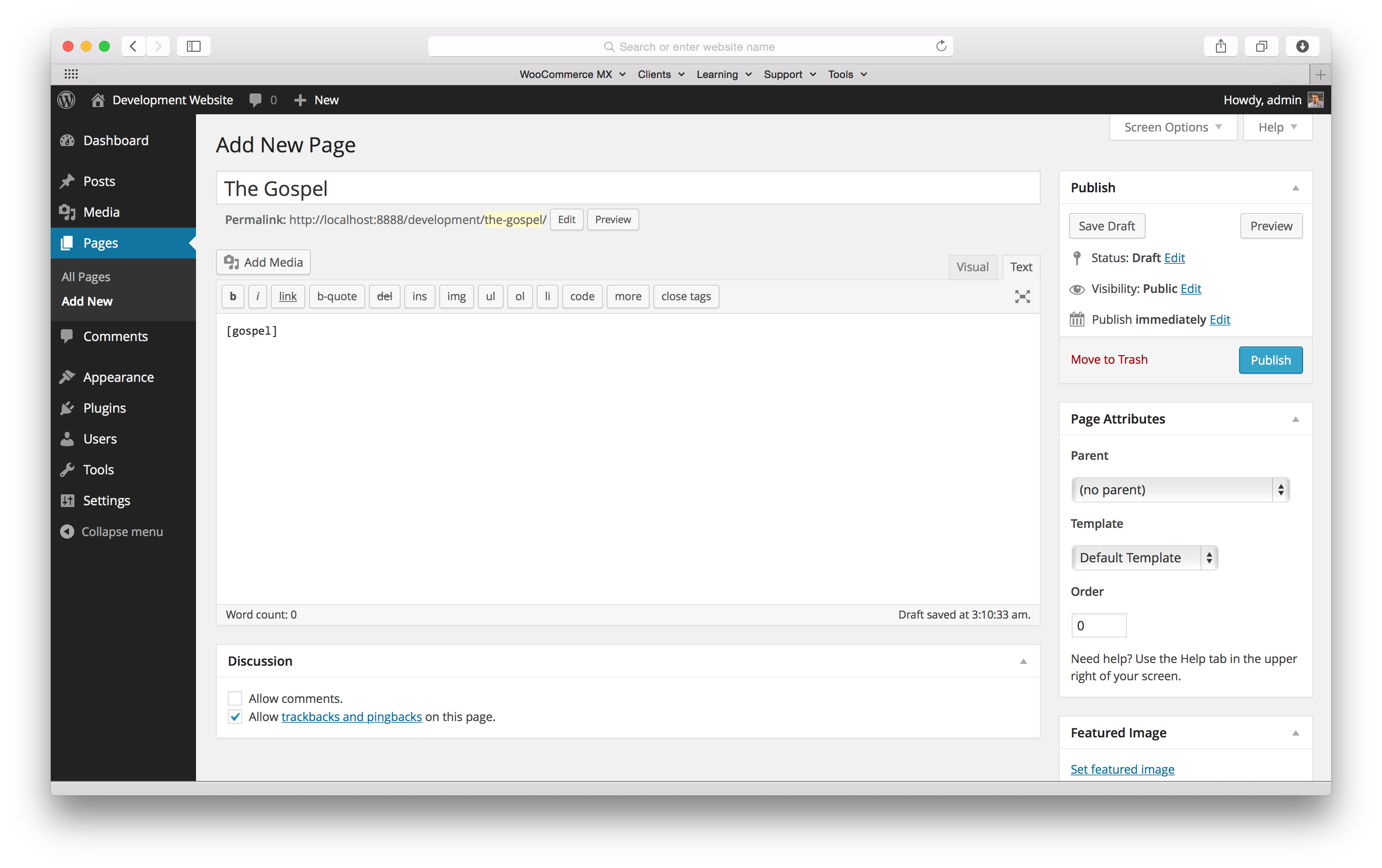 Enter the title and shortcode into a post or page.