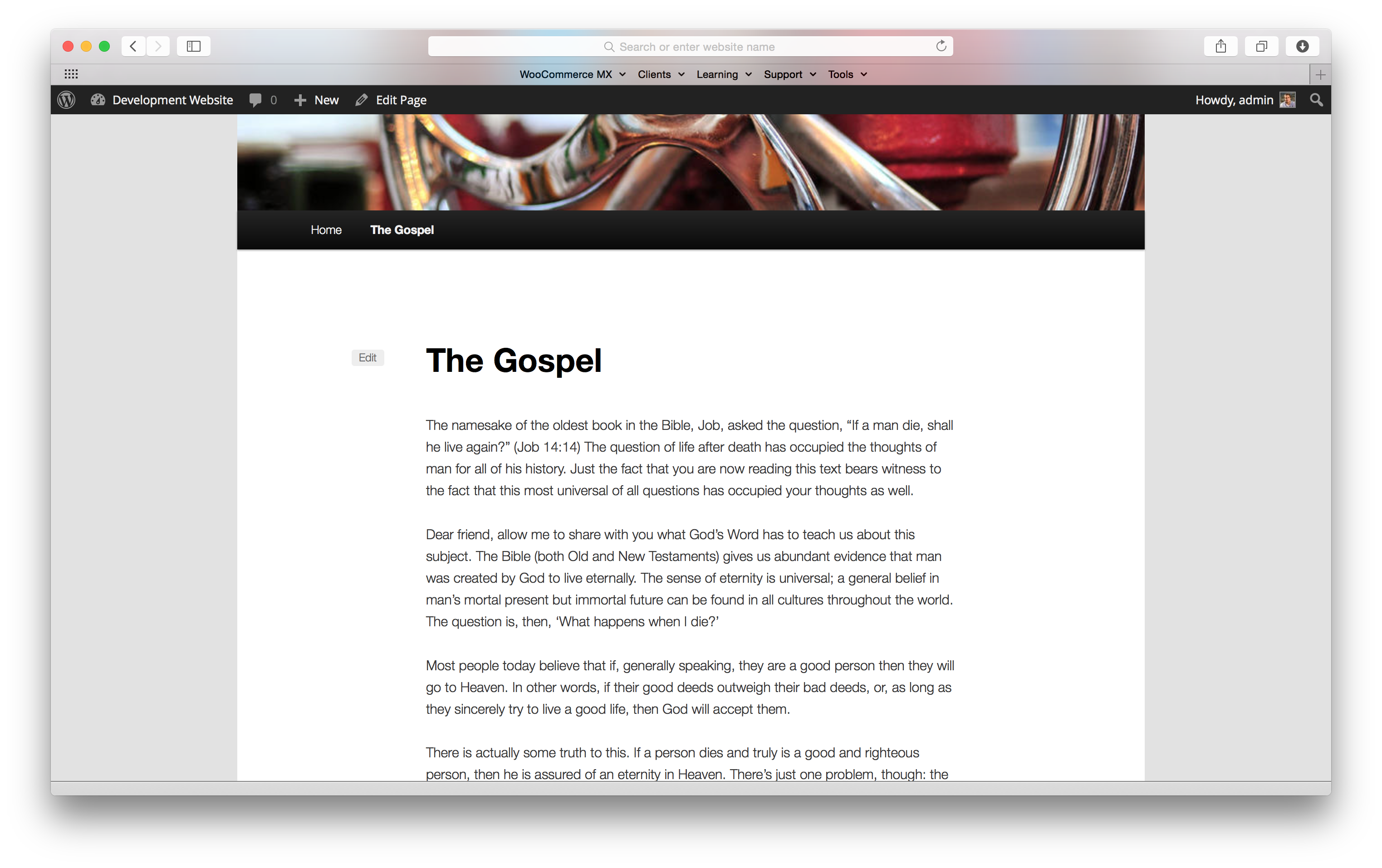 The gospel message displaying on a website.