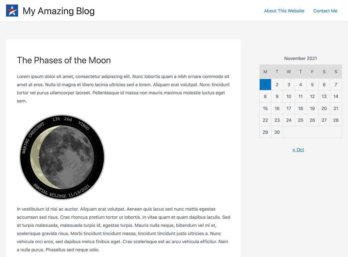 The Moon in a post or page