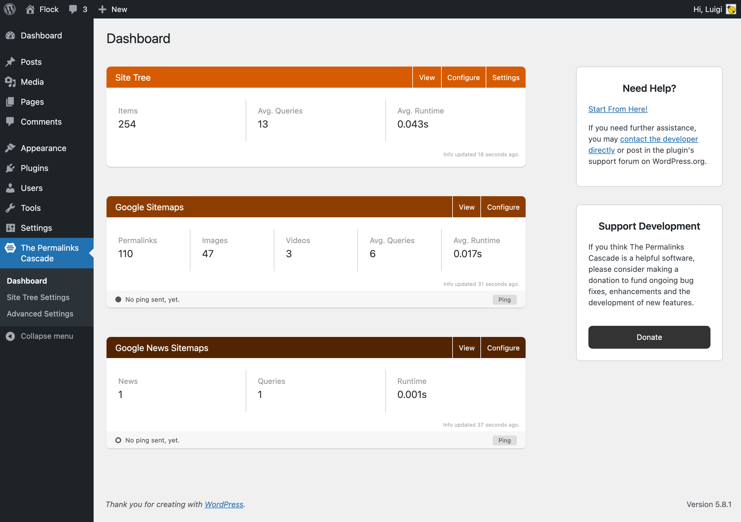 The Dashboard when the sitemaps are active.