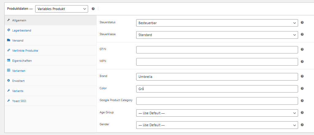 Custom fields in the WooCommerce Simple product editor.