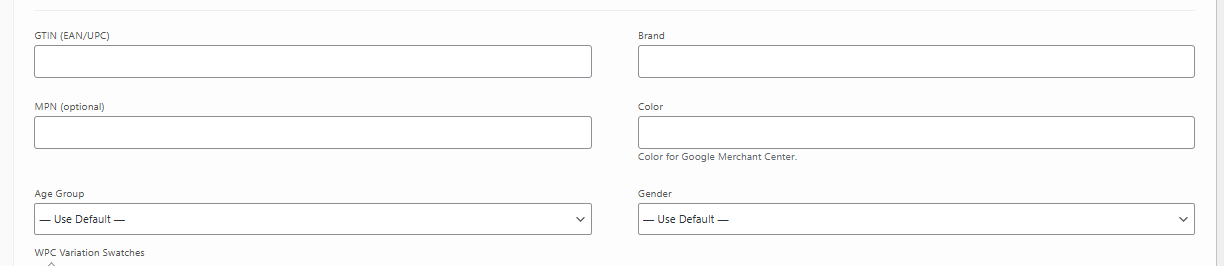 Age Group & Gender dropdowns in product variations.