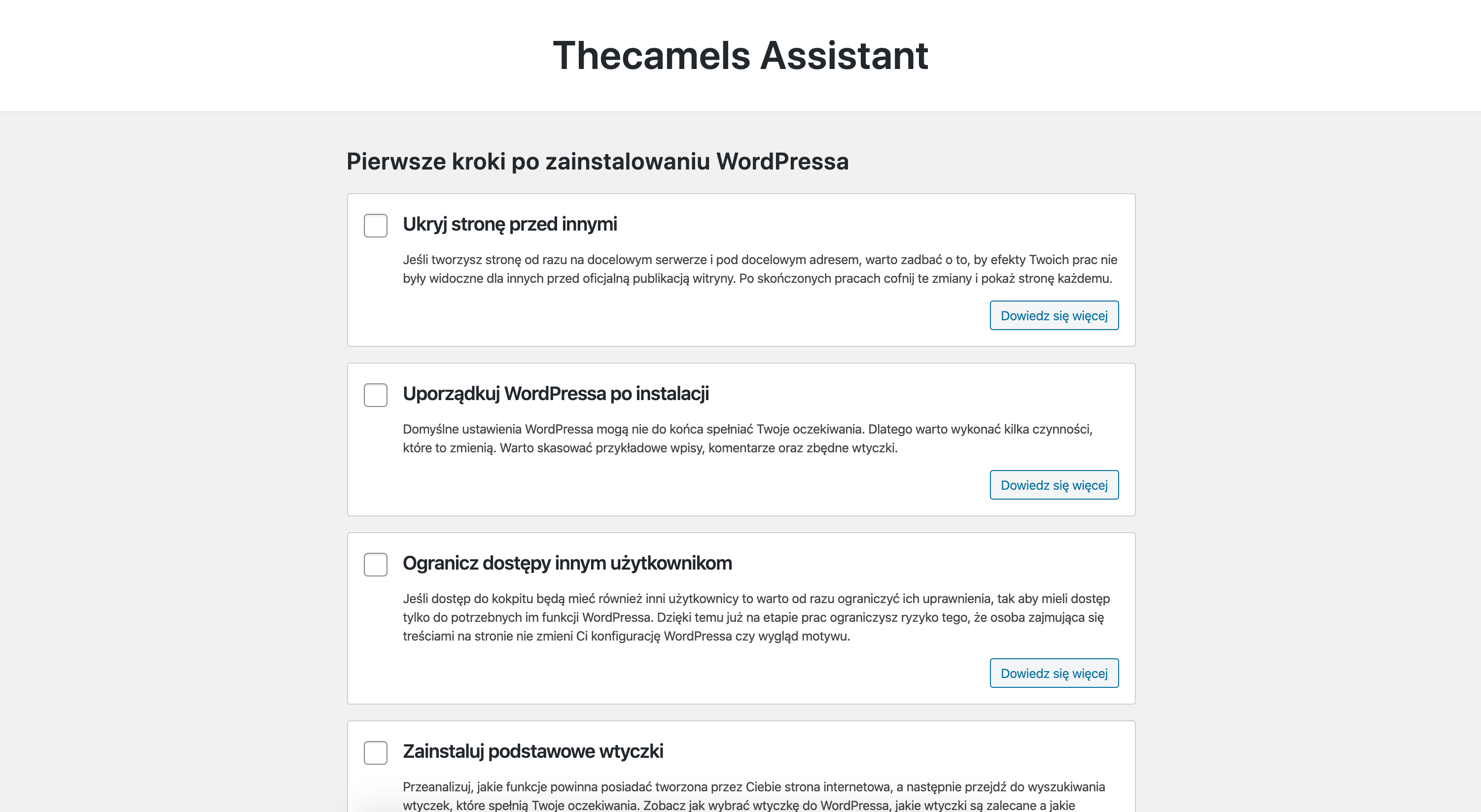 Main screen of Thecamels Assistant with task to do.