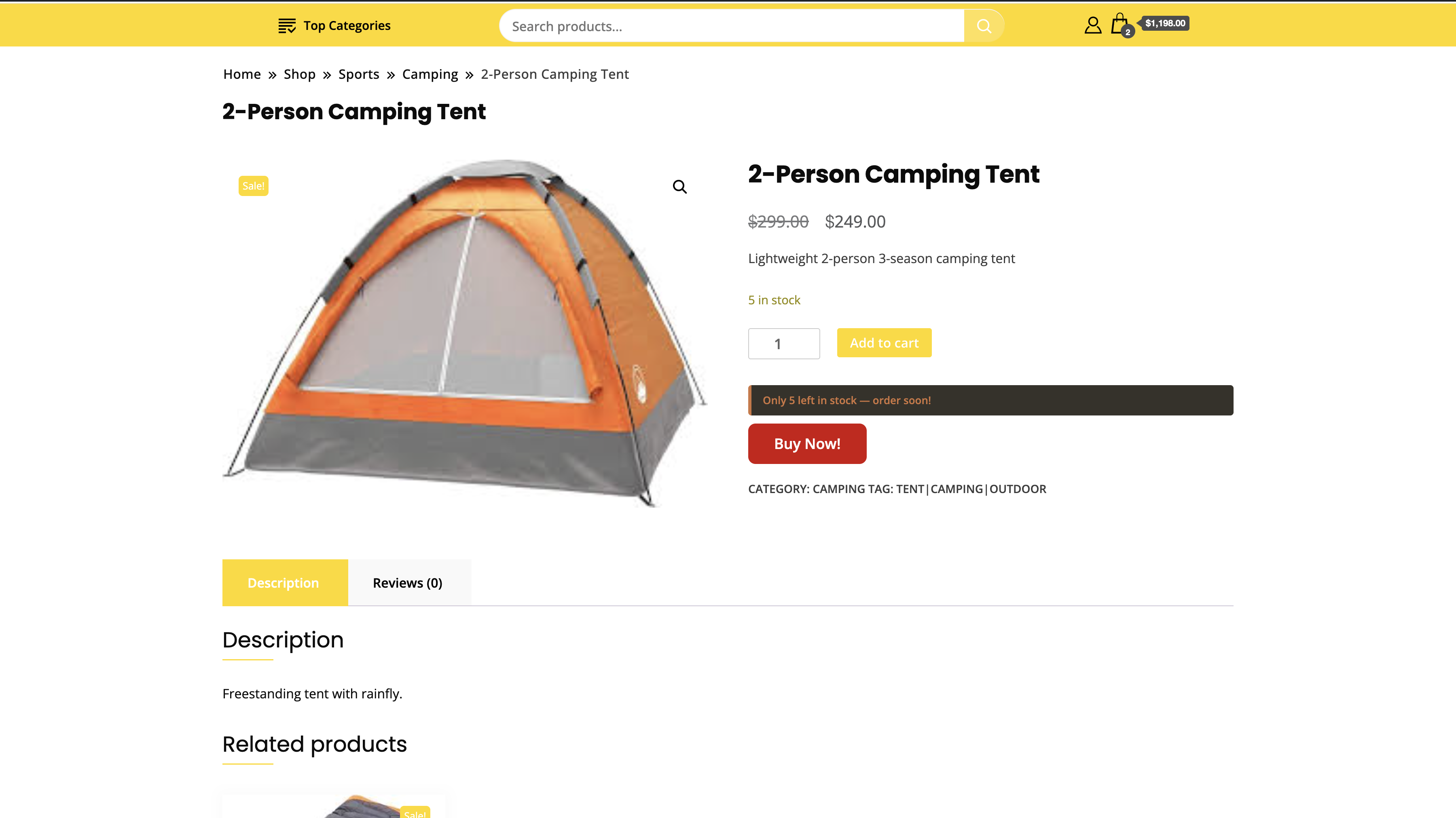 Buy Now button with stock urgency message on a product page