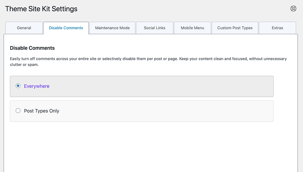 **Disable Comments** - Remove website comments everywhere or by post type