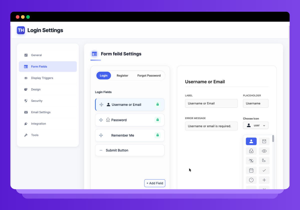 Registration form with custom fields
