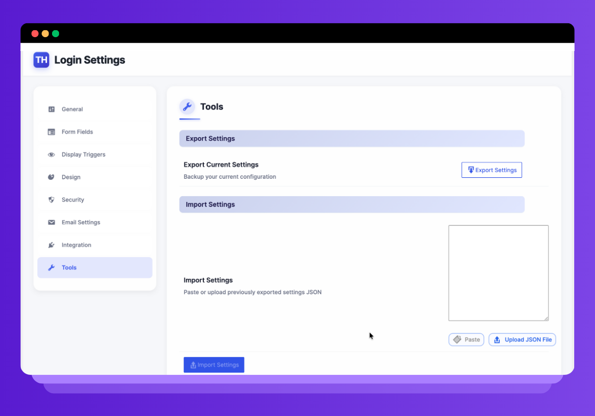 Import and export form design