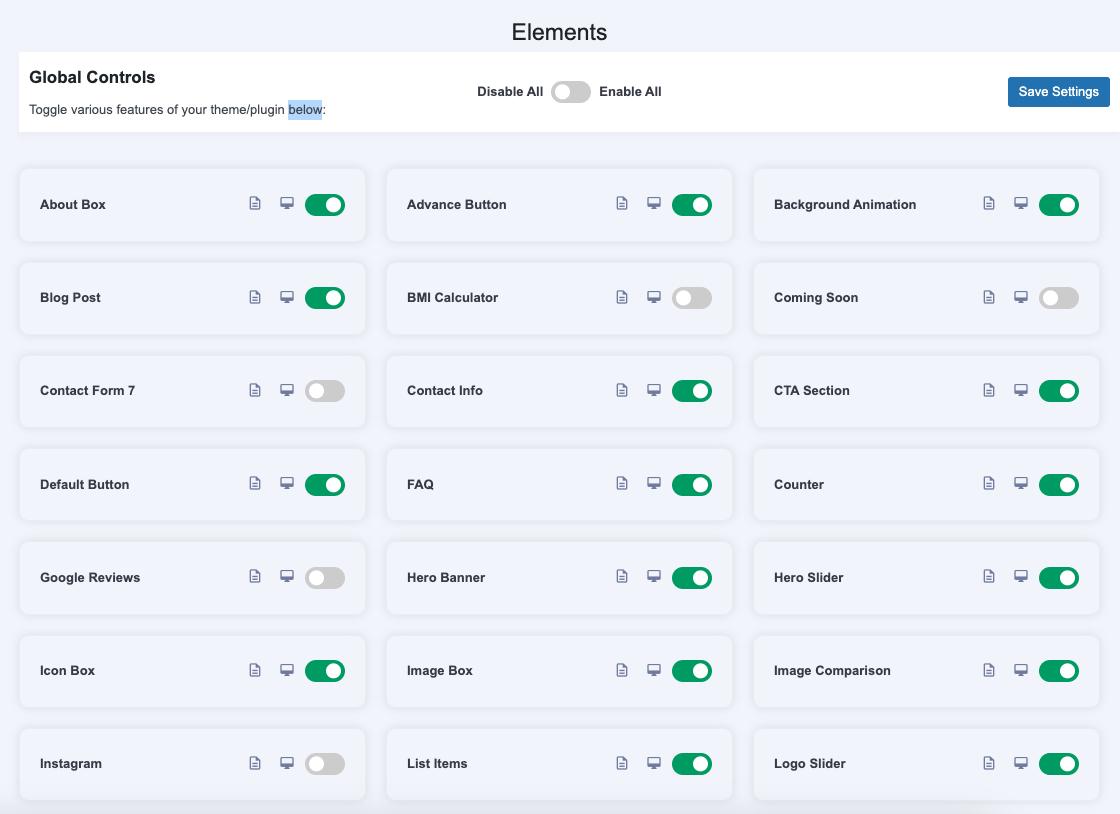 Widgets list dashboard