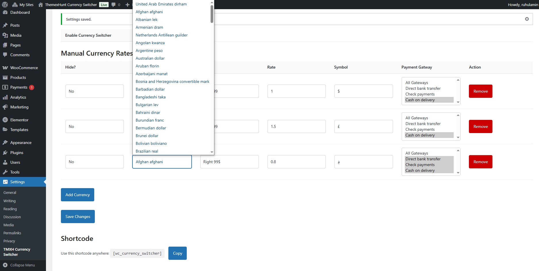Currency List Dropdown