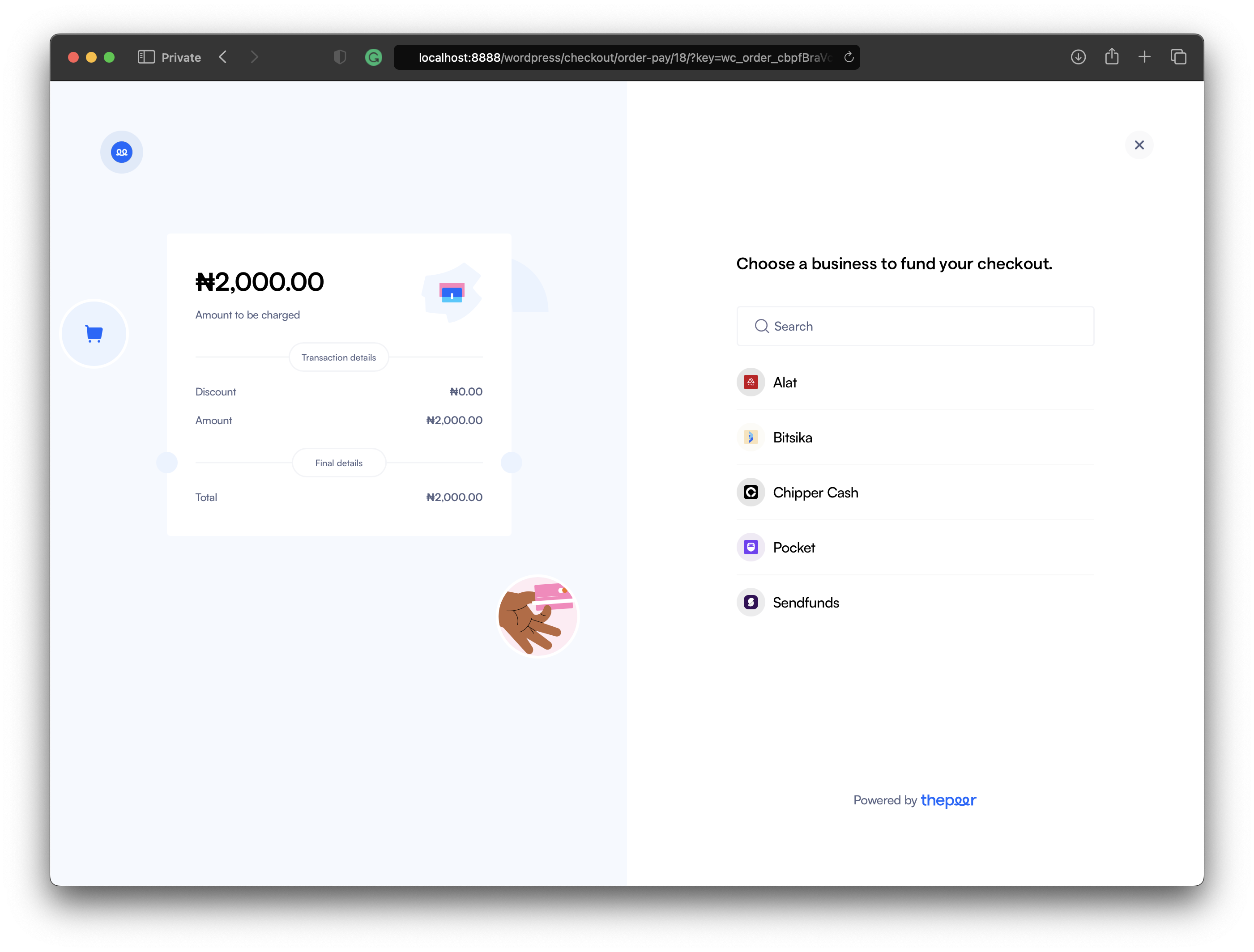 Thepeer's Checkout SDK on the website