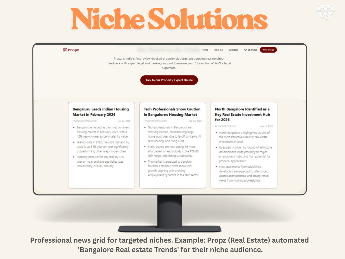 Example of a premium 'Niche' news feed with custom AI summaries.