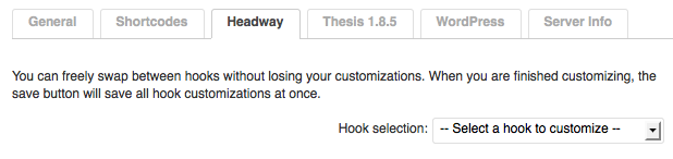 How the Headway theme page of OpenHook looks. There is a toggle on the General page to choose to view all pages at once.