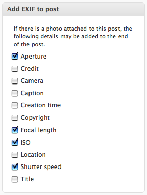 Each post can have its own EXIF items displayed.
