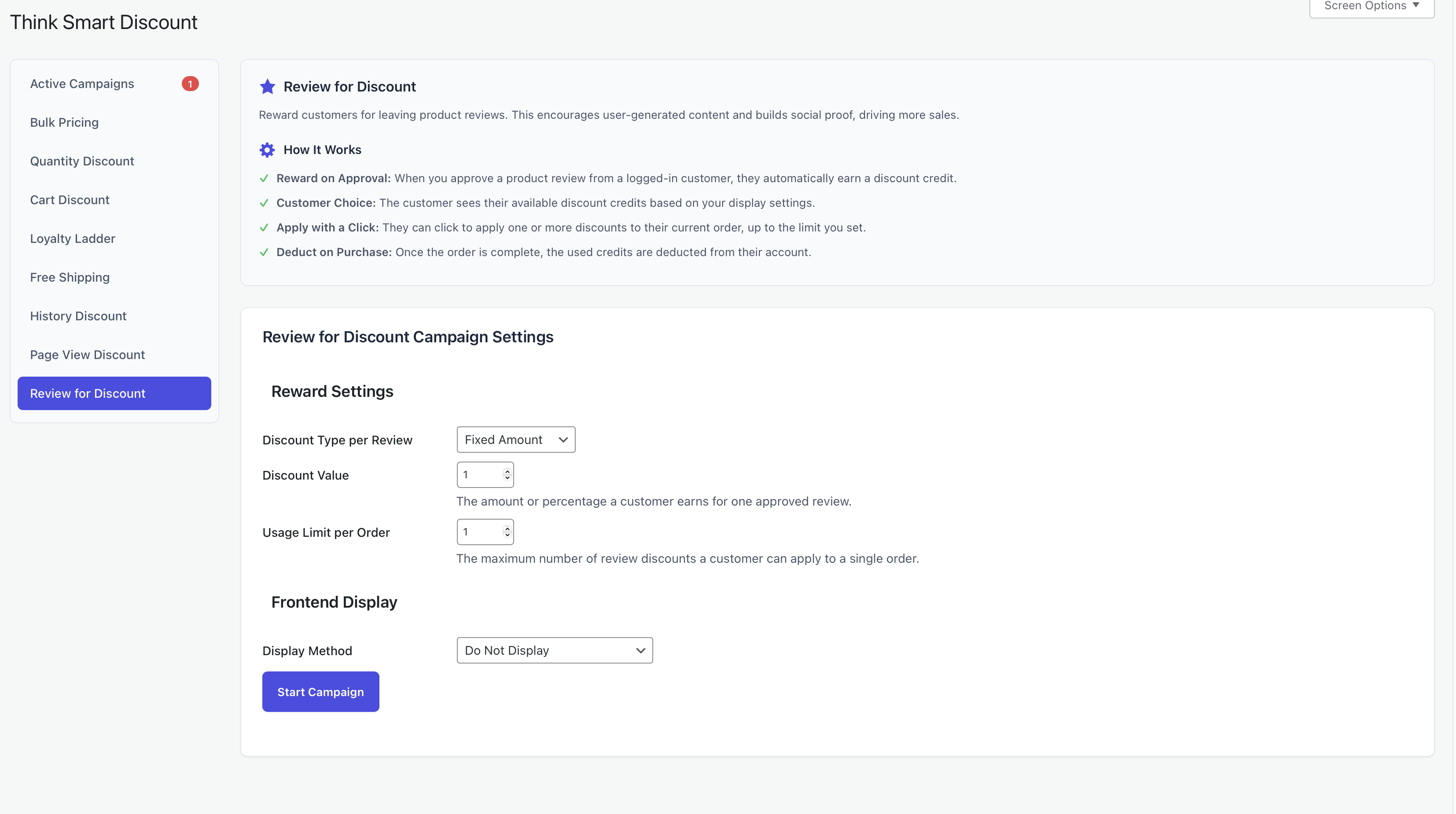 **Cart Discount:** Apply discounts automatically when the cart total reaches a specific threshold.