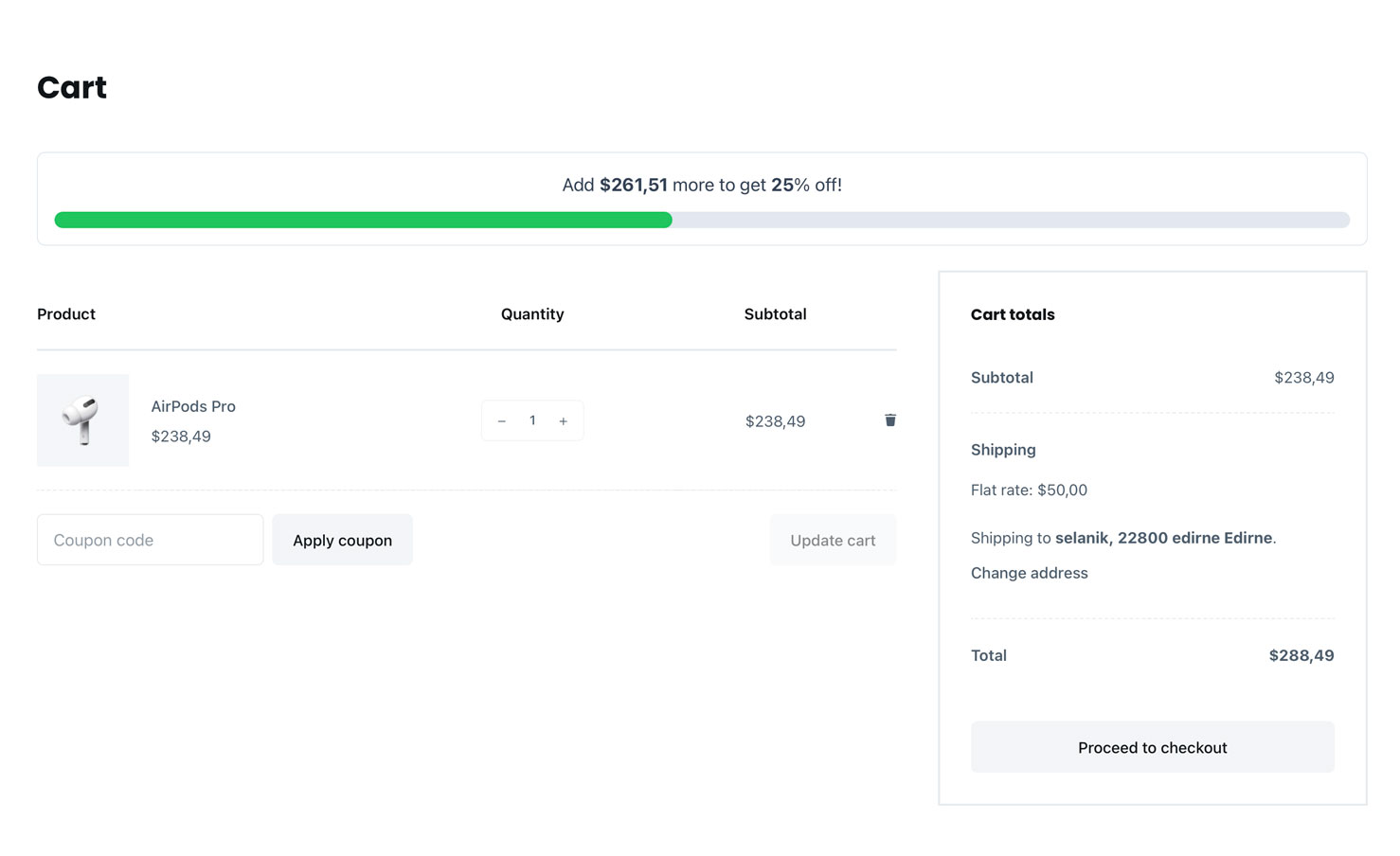 **Free Shipping:** Set up free shipping rules based on cart total and targeted products (PRO).