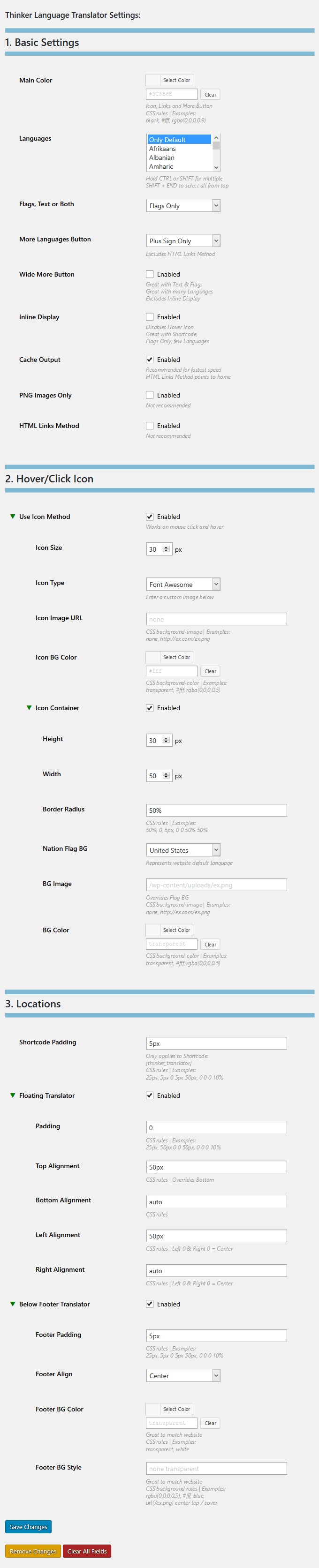 Settings Page.