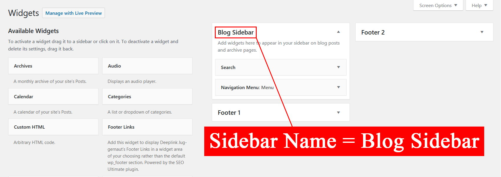 How to find a sidebar Name.