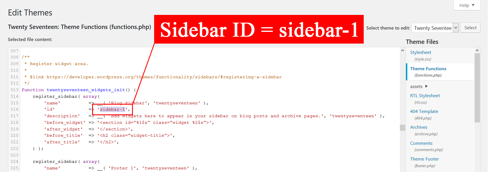 How to find a sidebar ID.