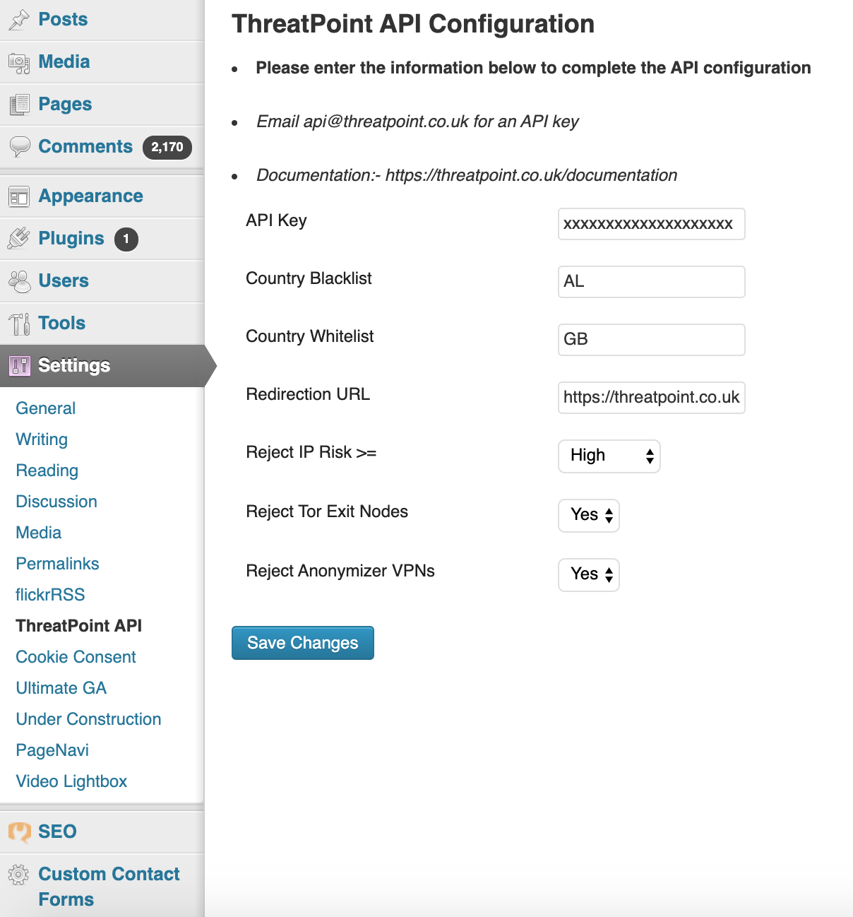 Configuration settings screen 4.9.5