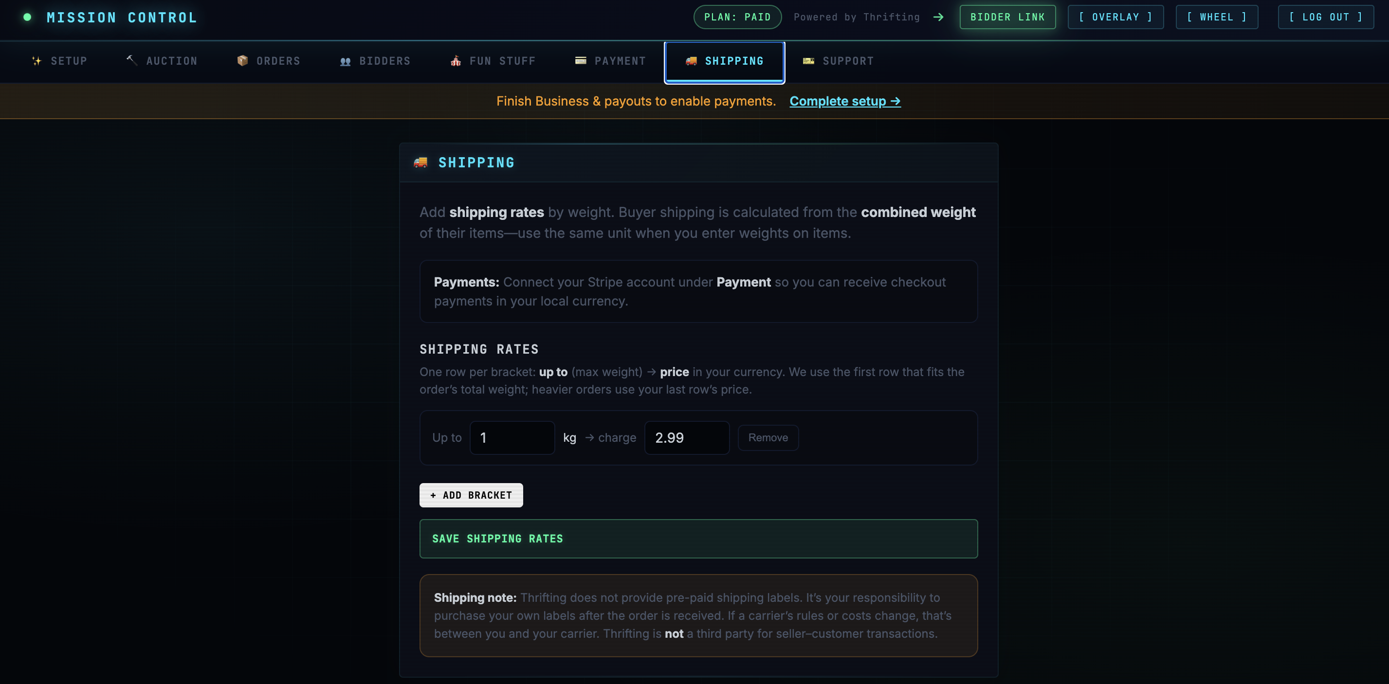 Mission Control — Setup tab (external): streaming setup overview and key links.