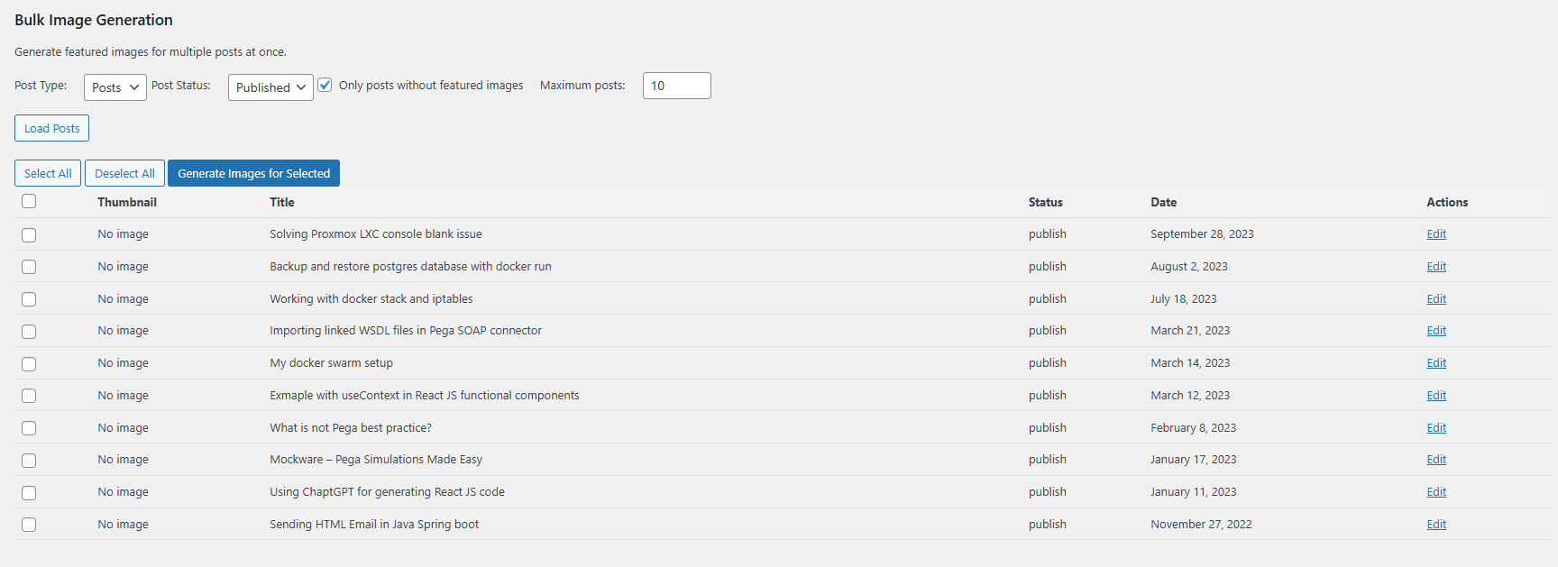 Bulk featured image generation feature.