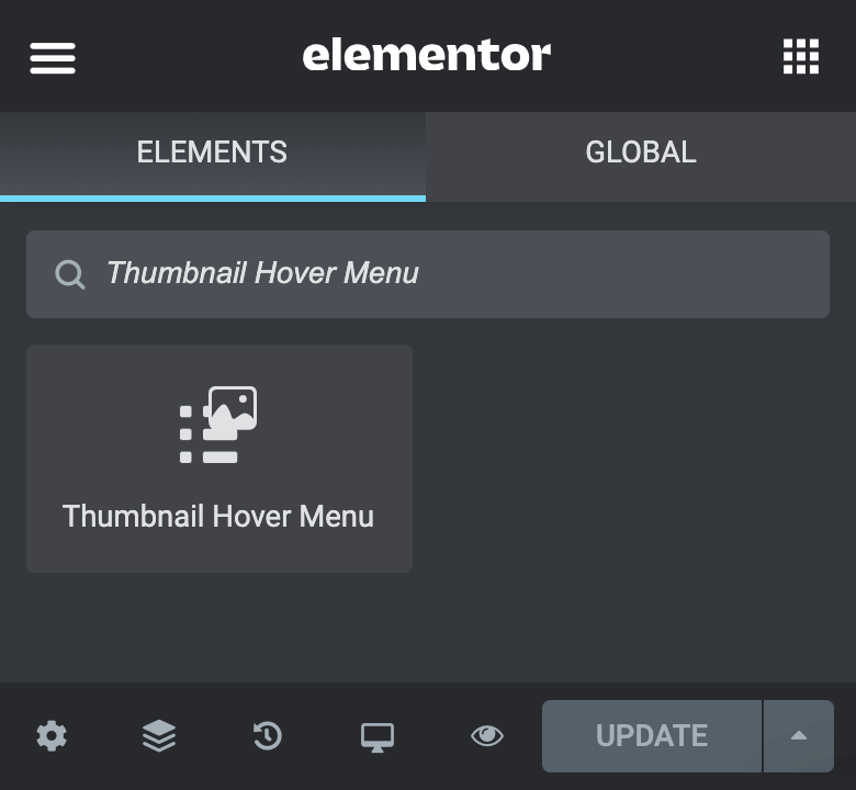 A preview of the widget search in the Elementor editor