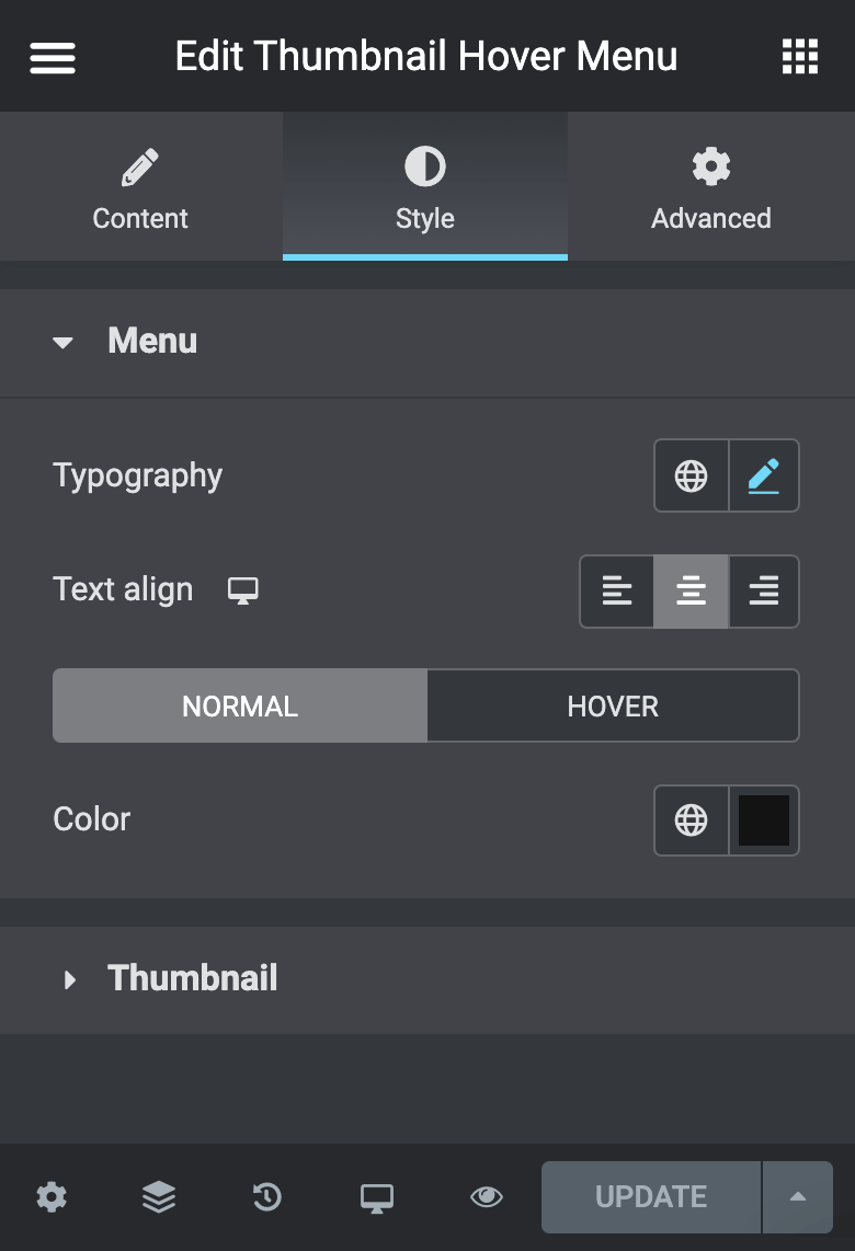 A preview of the Style tab in the Elementor editor