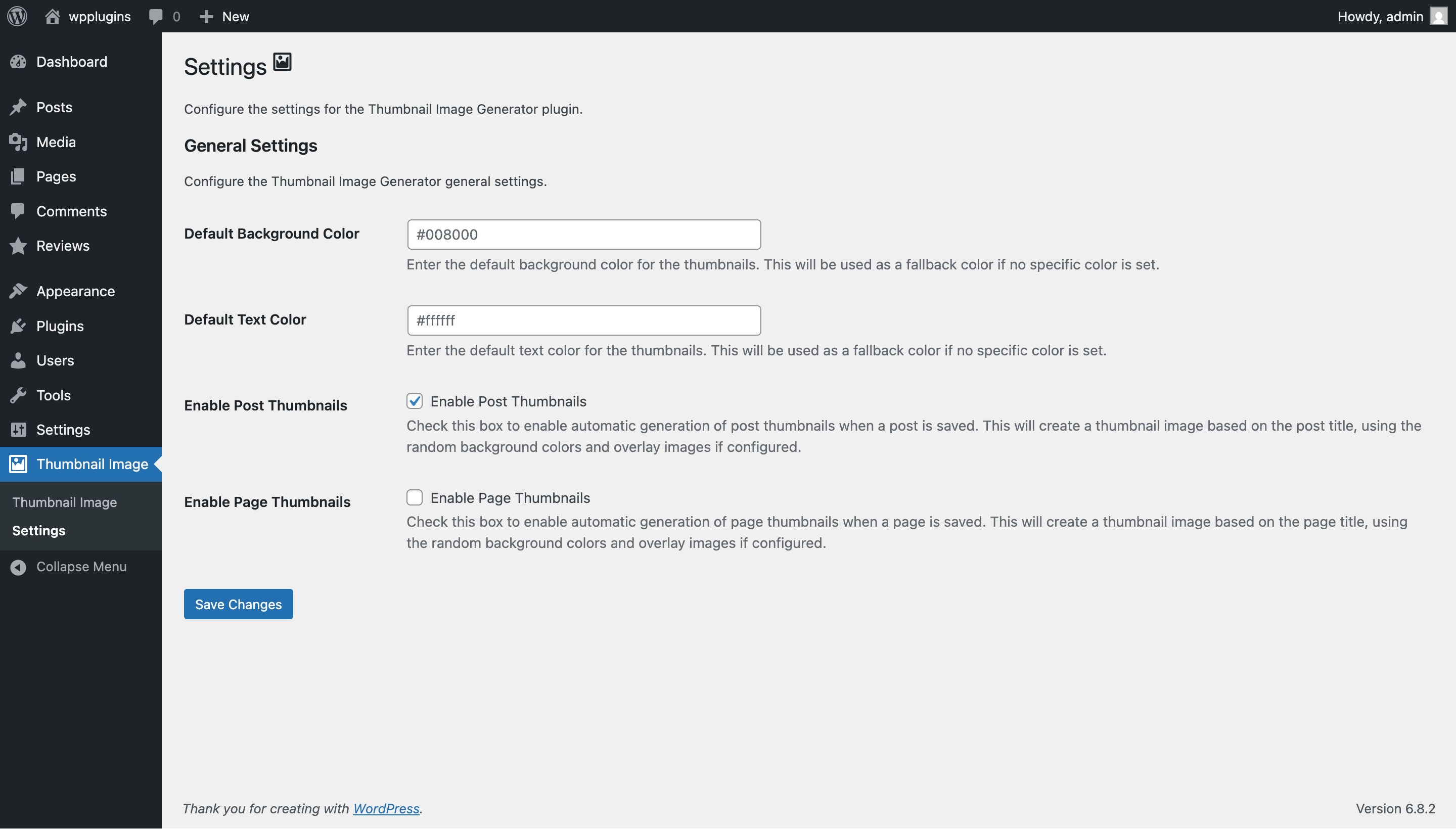 Thumbnail Image Generator – Plugin Settings