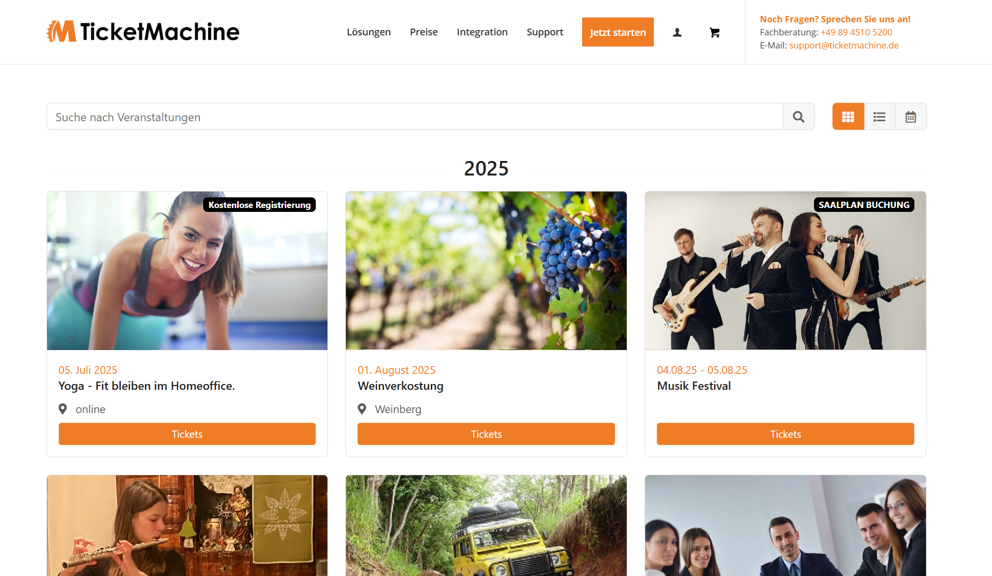 Main events page