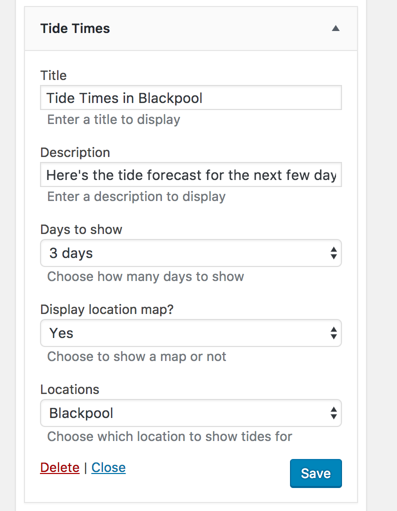 Configuration options in the Widget interface. Easy to add and customise.