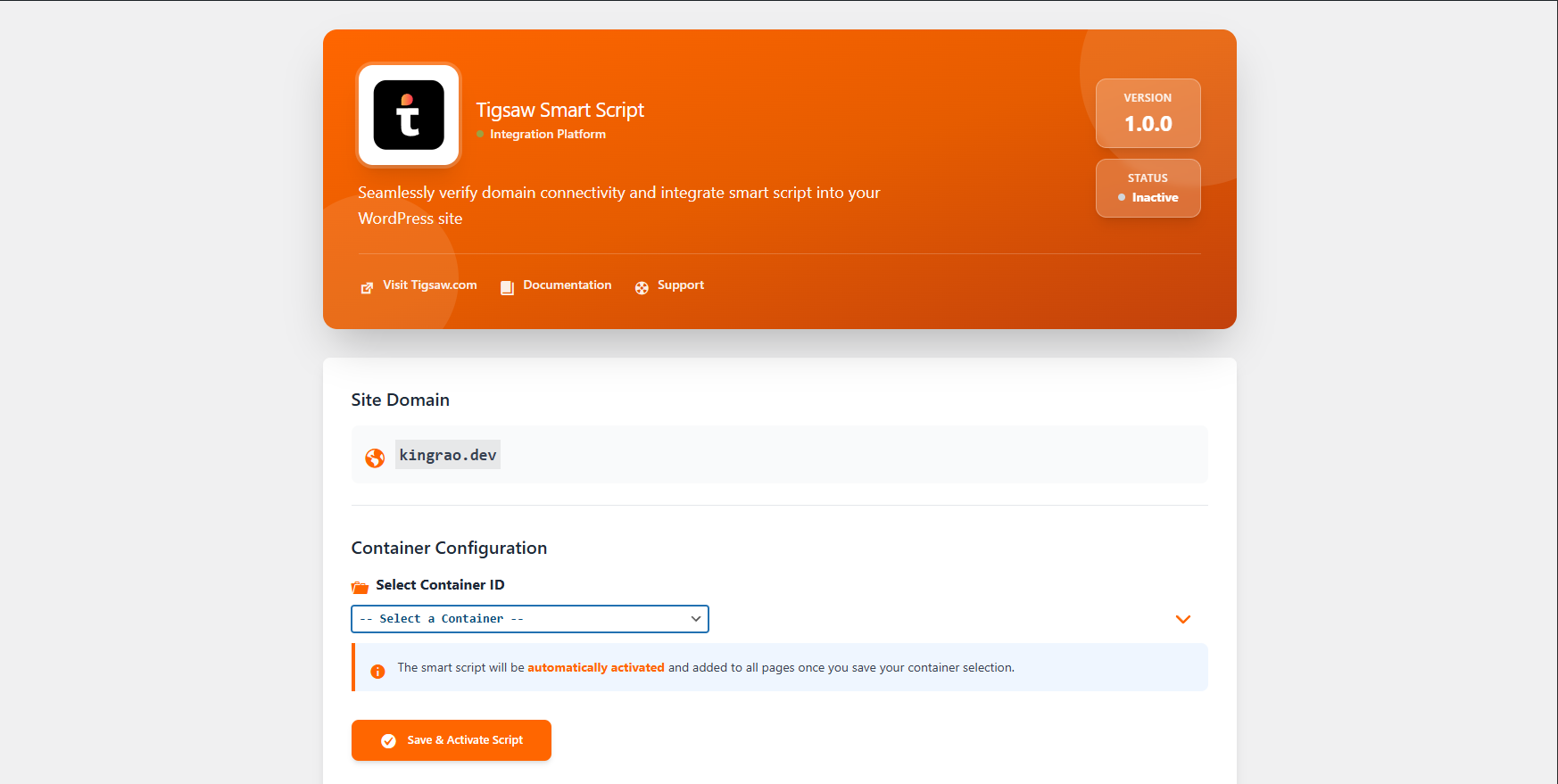 Container selection interface with fetched containers from Tigsaw API