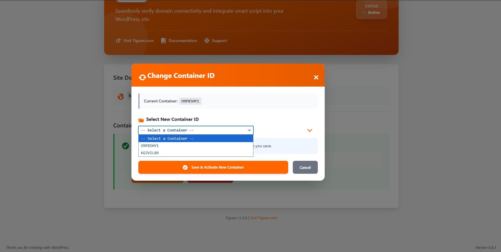 Plugin settings link on the WordPress plugins page