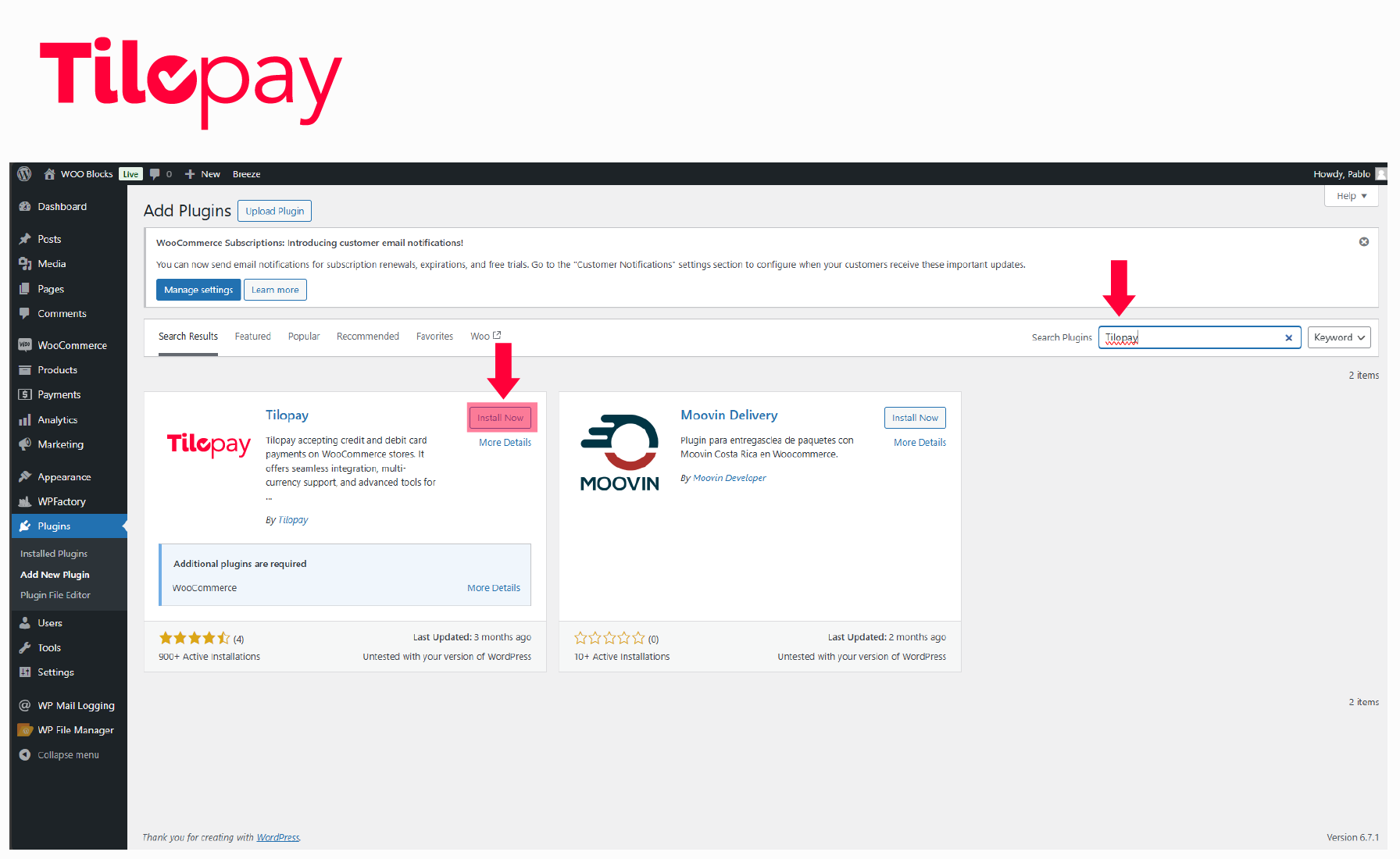 Search for Tilopay and install it