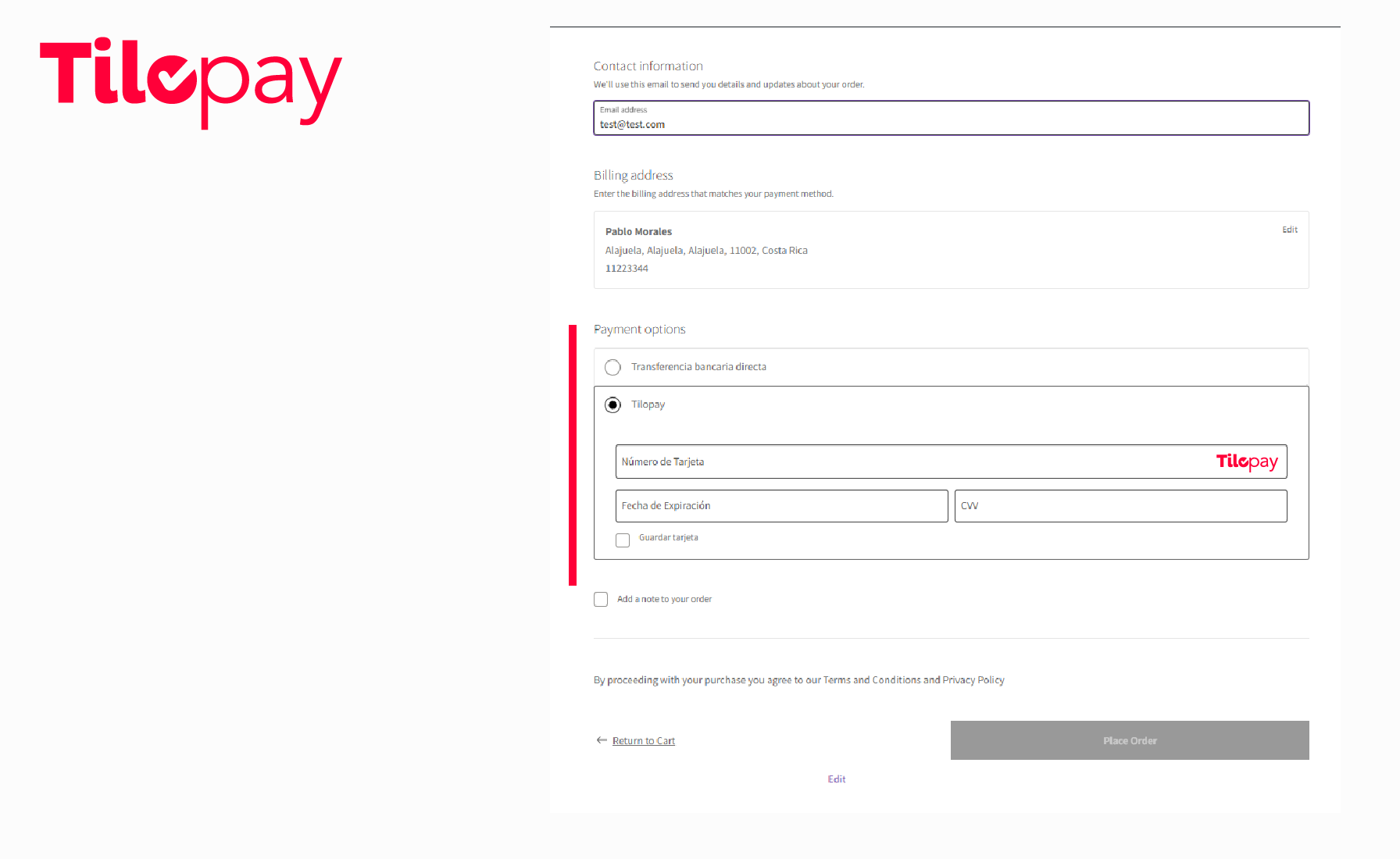 Preview of the native payment form