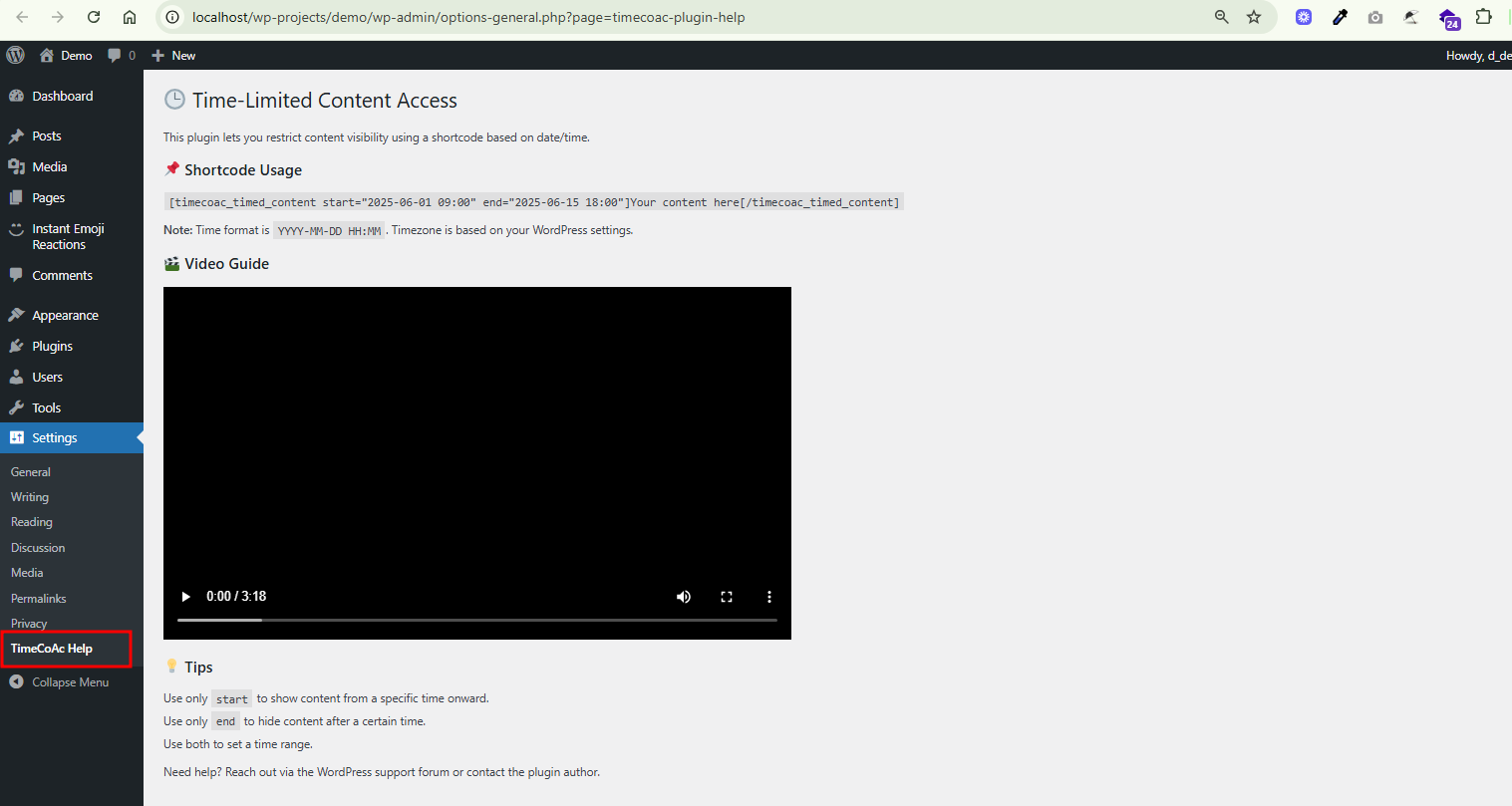 Screenshot 3: Displays the plugin’s tutorial/help section within the WordPress dashboard.