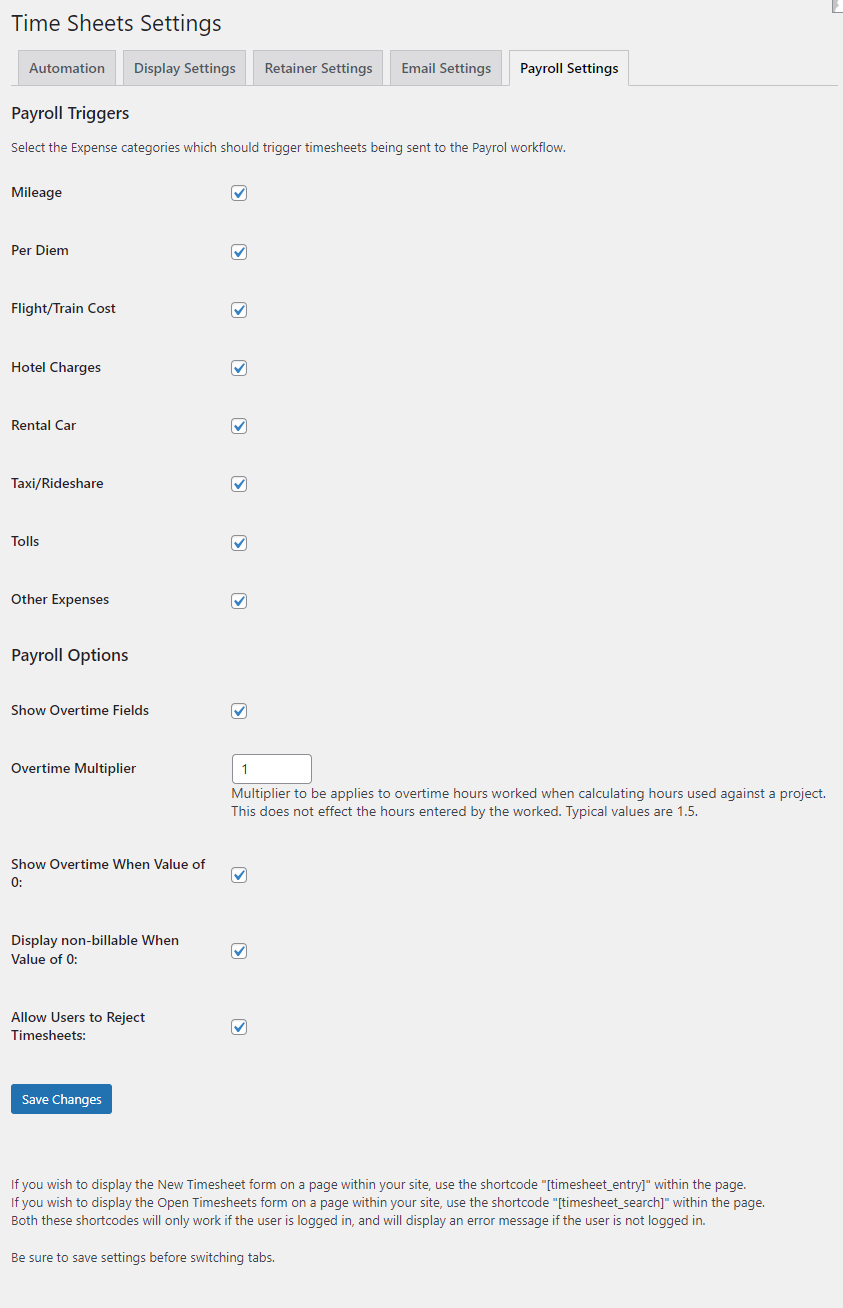 Invoicing time sheet recording screen