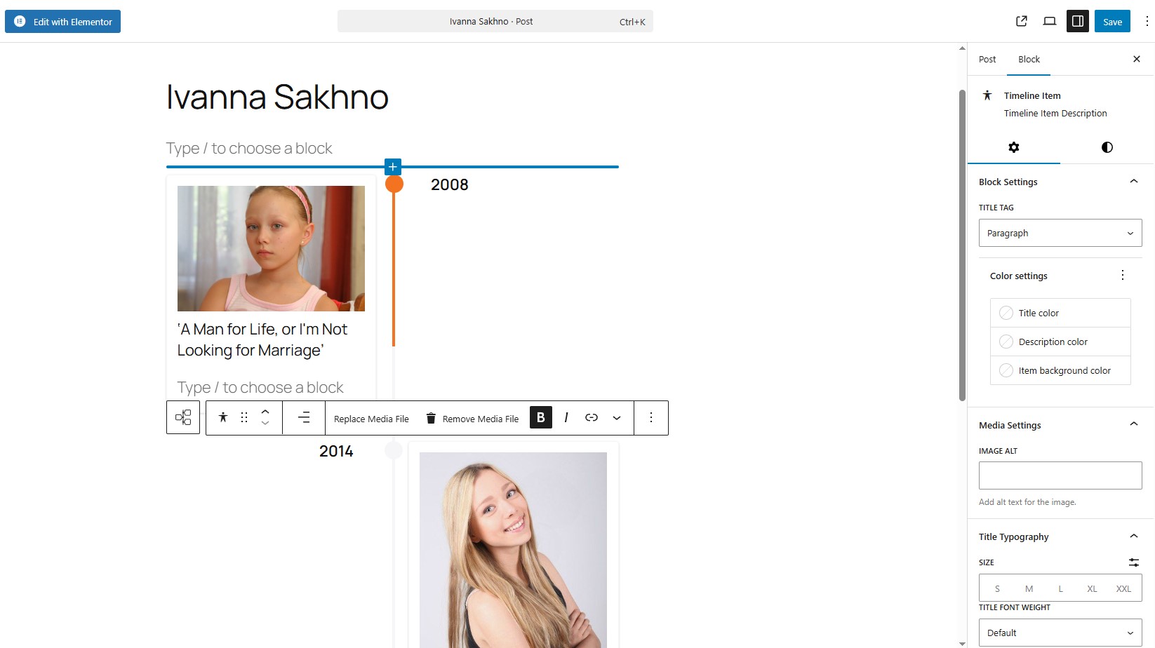 Timeline block in Gutenberg.