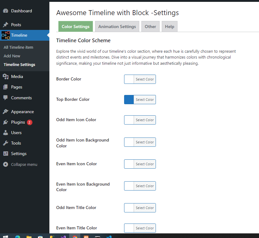 Timeline color customization settings