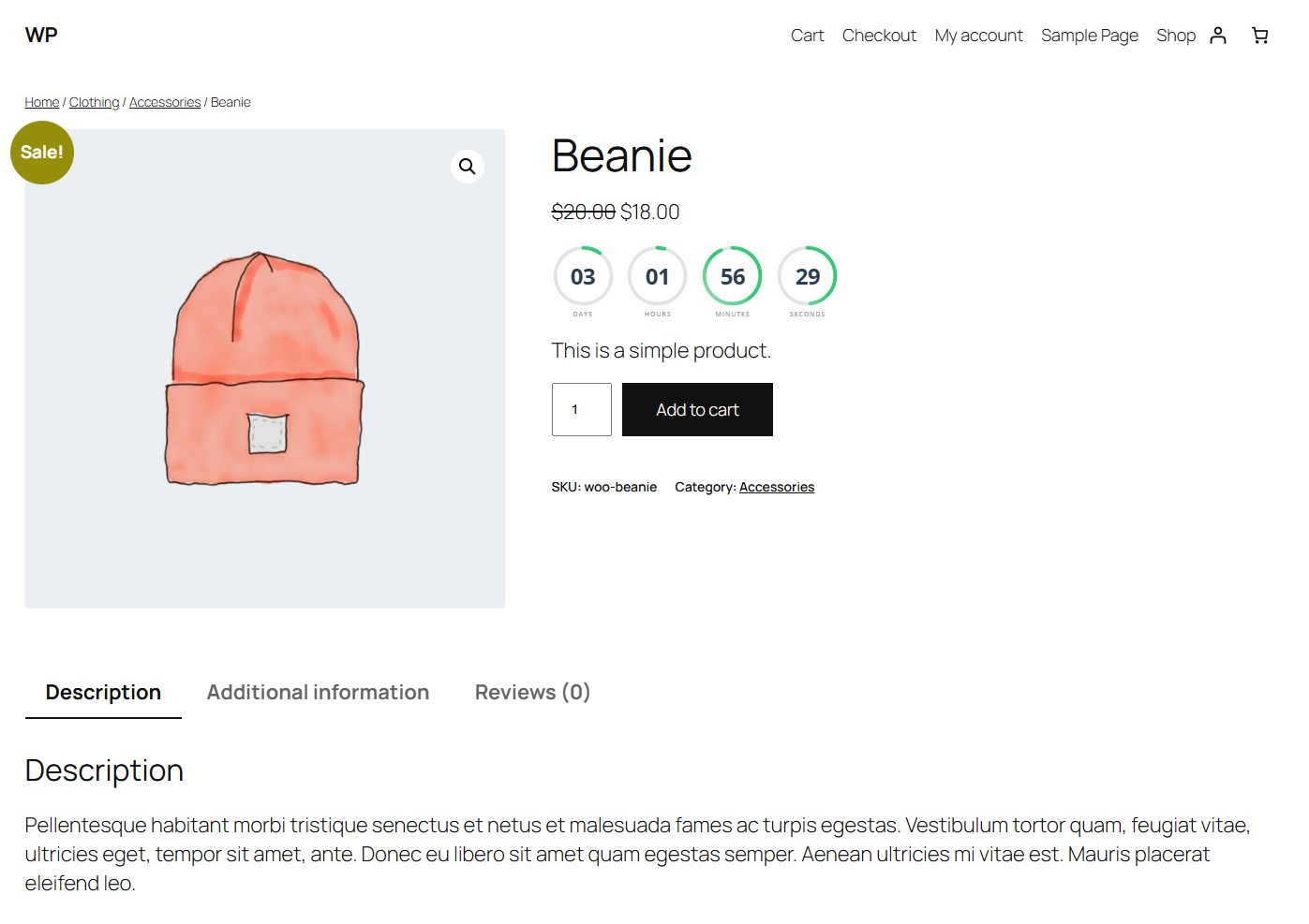 Product page countdown timer using the circular countdown theme.