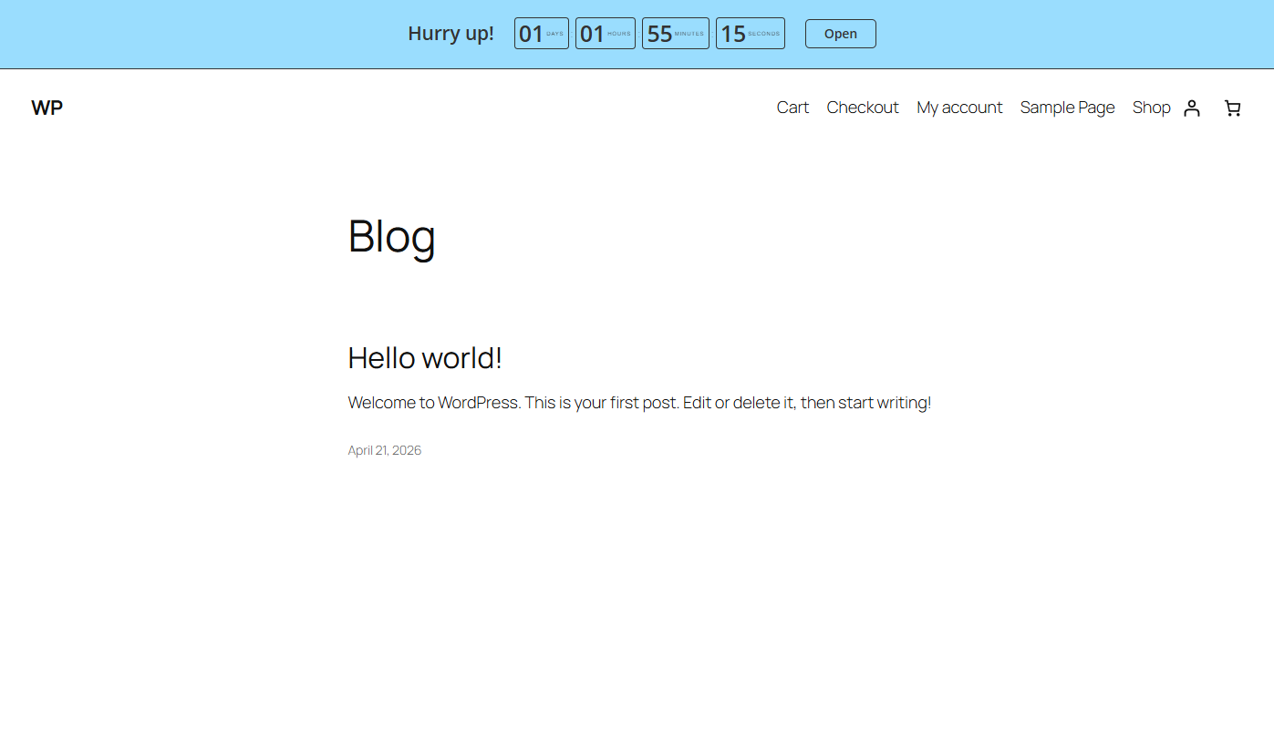 Sitewide bar countdown displayed across the top of a page.