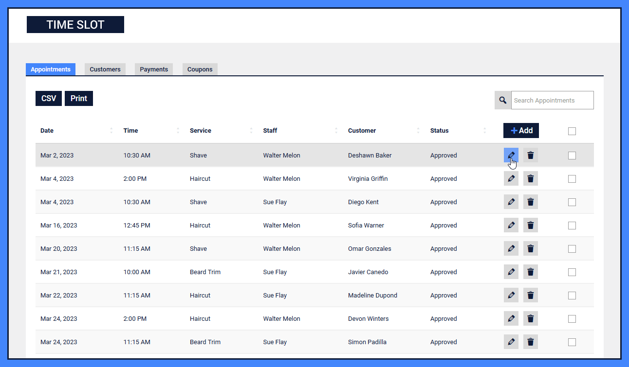Quickly add or edit an appointment